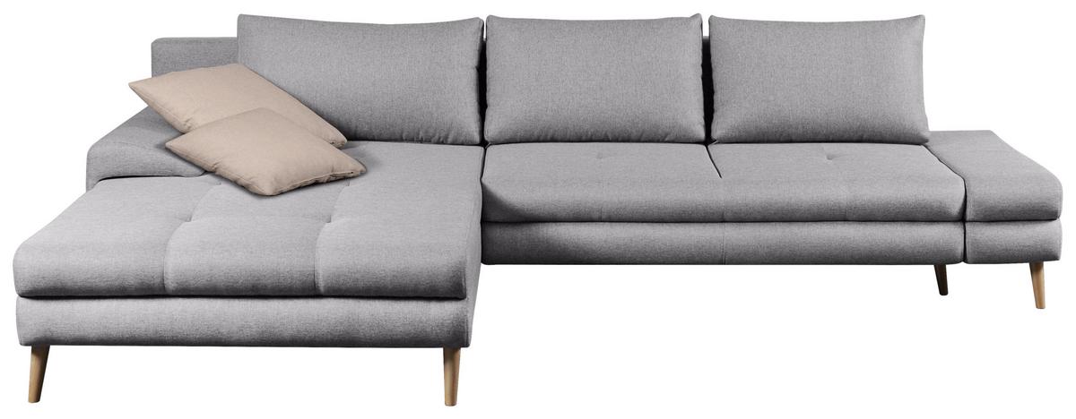 Ecksofa Mit Schlaffunktion Floby Stauraum Hellgrau - Beige/Silberfarben, Trend, Textil (313/215cm) - MID.YOU