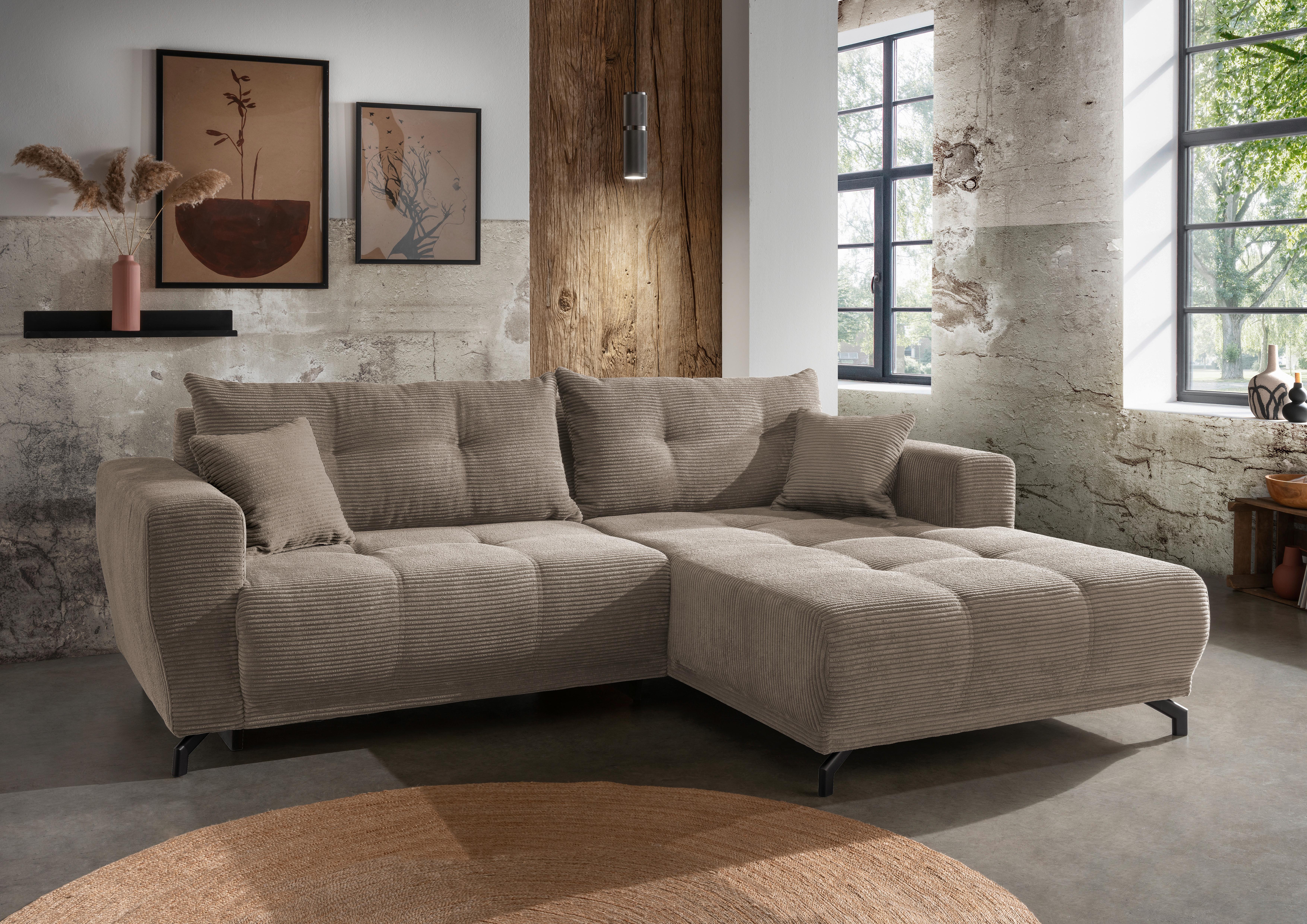 Ecksofa Restato Graubraun S: 246/177 cm - Graubraun/Schwarz, MODERN, Holz/Textil (246/177cm) - MID.YOU