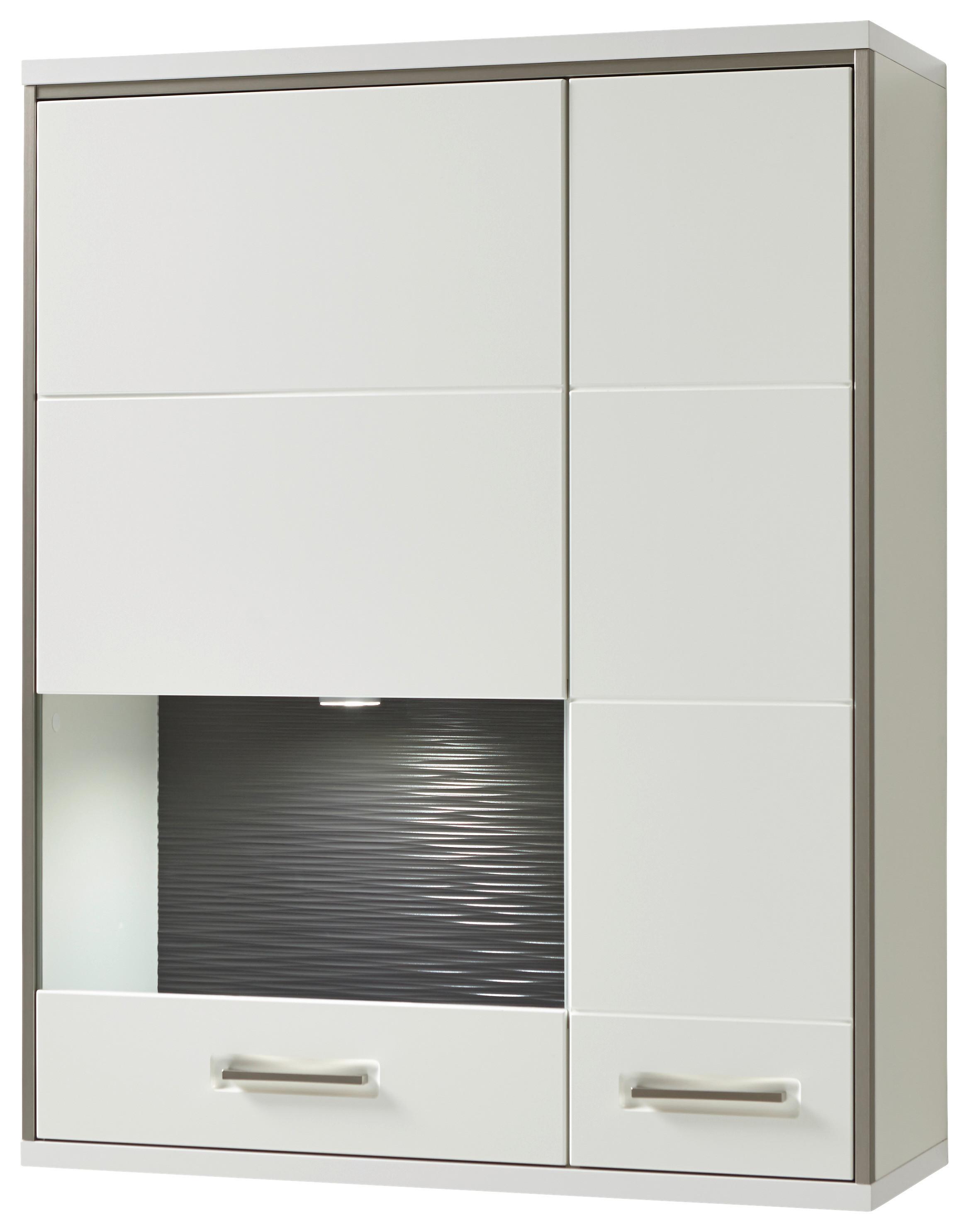 Hängevitrine Trento B: 94 cm Silberfarben/Weiß - Weiß Hochglanz/Silberfarben, Design, Glas/Holzwerkstoff (94/120/38cm) - Livetastic