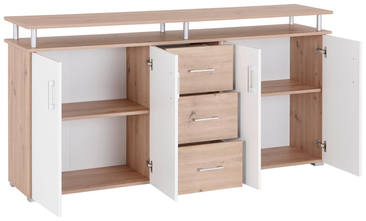 Kommode 176 Cm Lift, Eiche Dekor/weiß - Eichefarben/Weiß, MODERN, Holzwerkstoff (176/90/38cm)