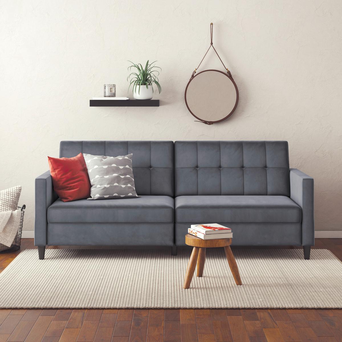 Schlafsofa Hannover Anthrazit, mit Schlaffunktion - Anthrazit/Schwarz, Basics, Textil (203/82/83cm) - Livetastic