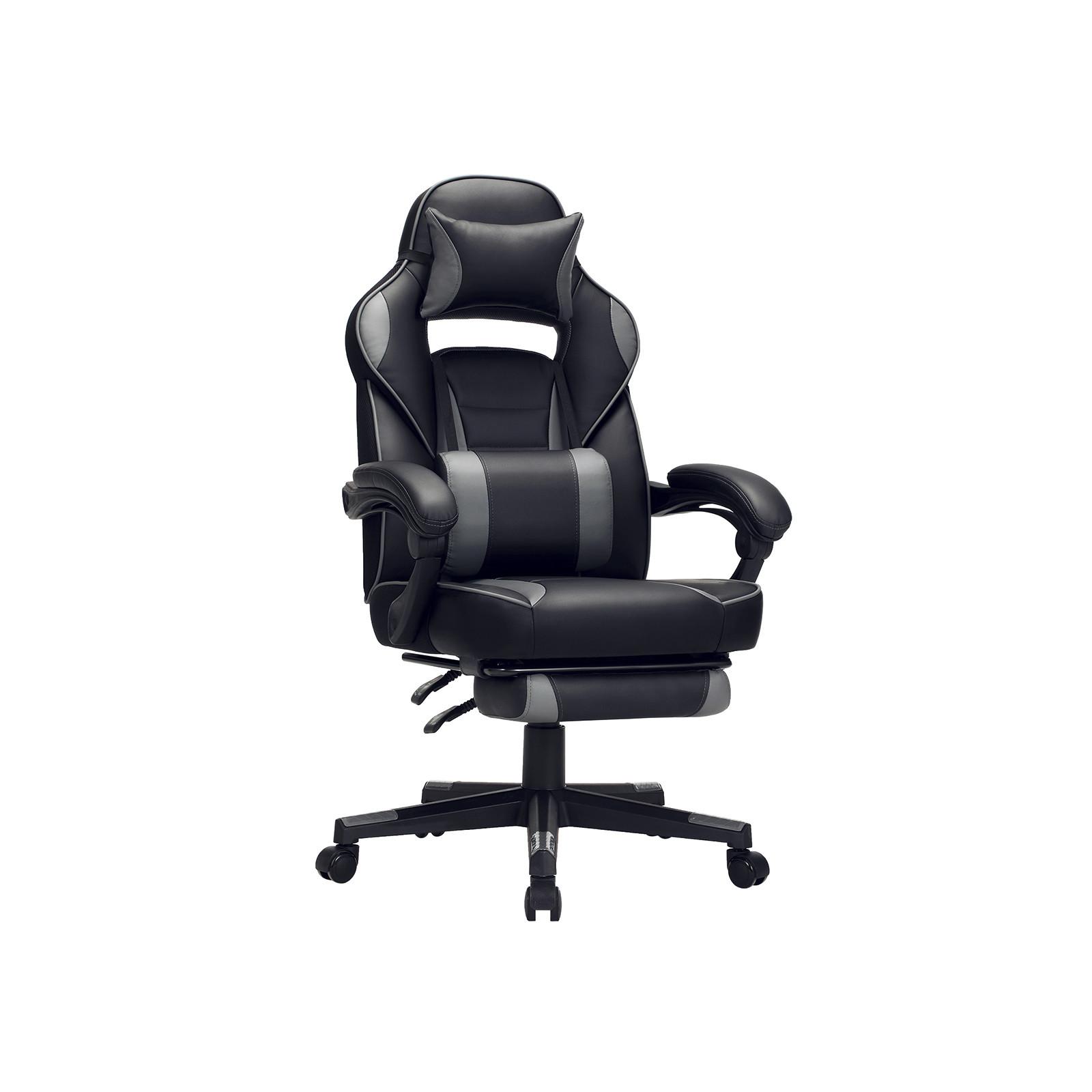 Gaming Stuhl mit Liegefunktion inkl. Kopf-, Nackenstütze - Schwarz/Grau, Basics, Leder/Kunststoff (67/116/66cm) - Boxxx