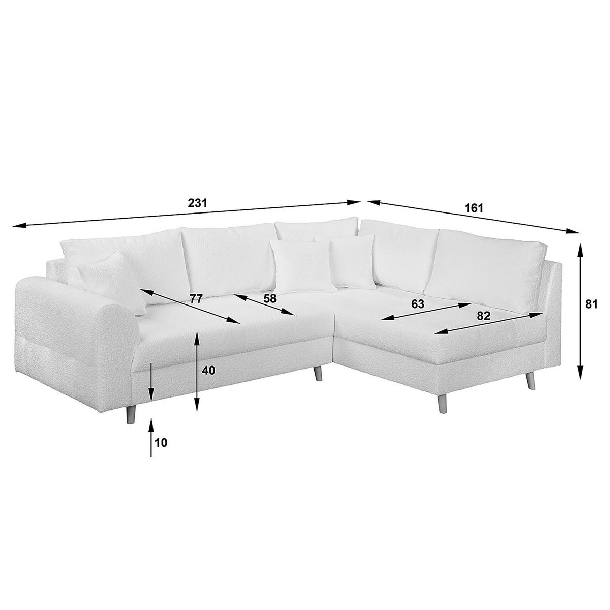 Ecksofa Ariella Weiß S: 231x161 cm - Naturfarben/Weiß, Design, Textil (231/161cm) - Livetastic