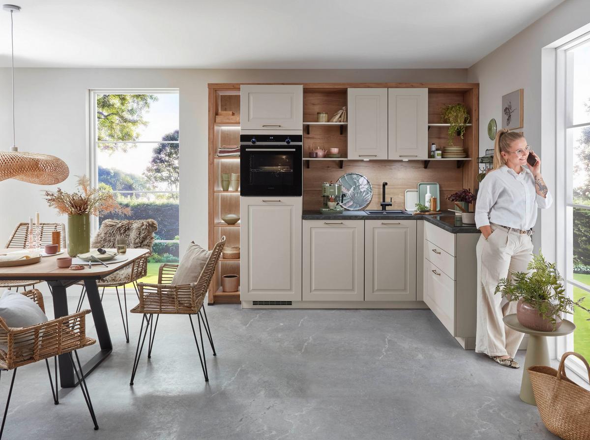 Eckküche Springfield - Sandfarben/Grasgrün, ROMANTIK / LANDHAUS, Holzwerkstoff (270/165cm) - Vertico