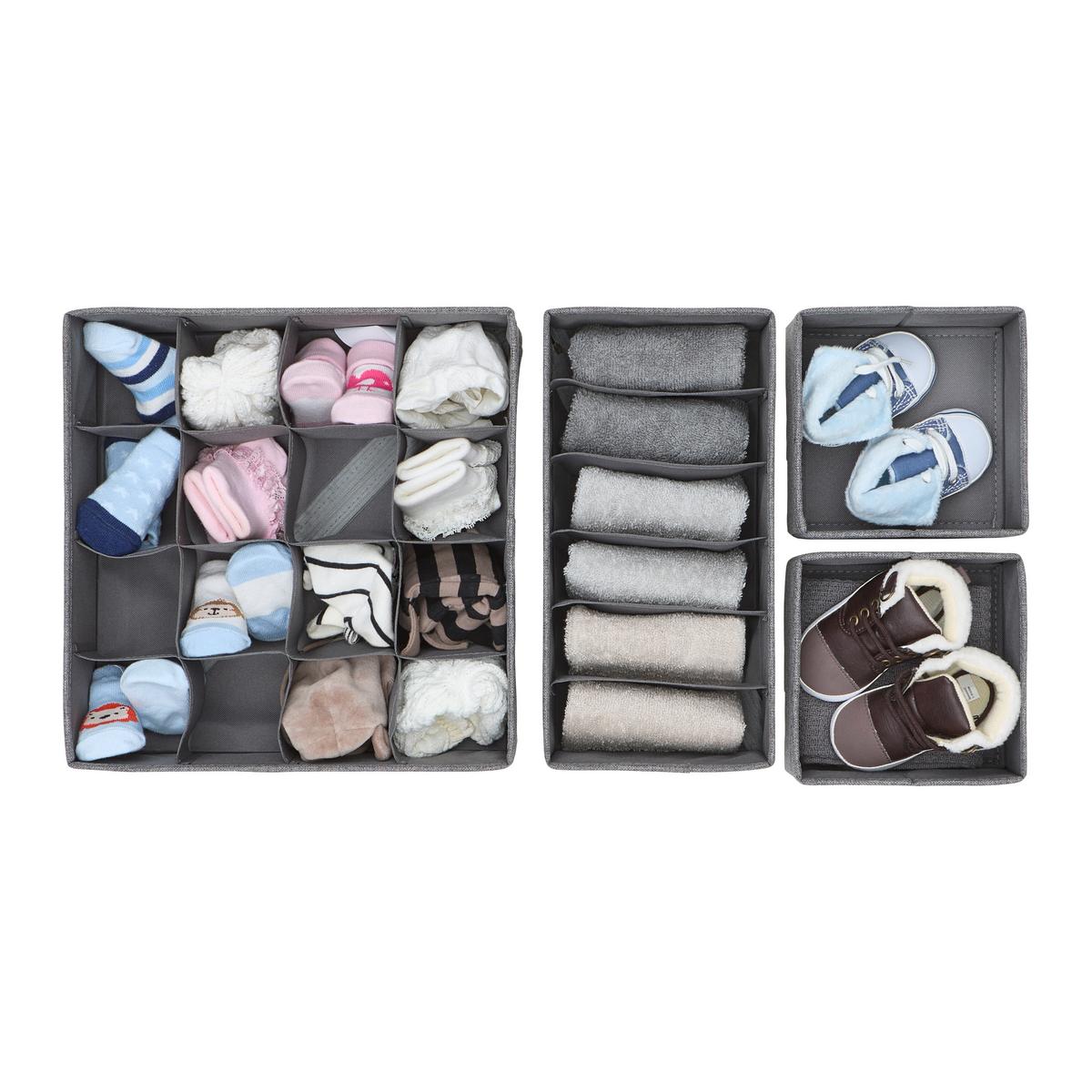 Sada úložných boxů 4 ks - tmavě šedá, Moderní, textil/papír - Mömax