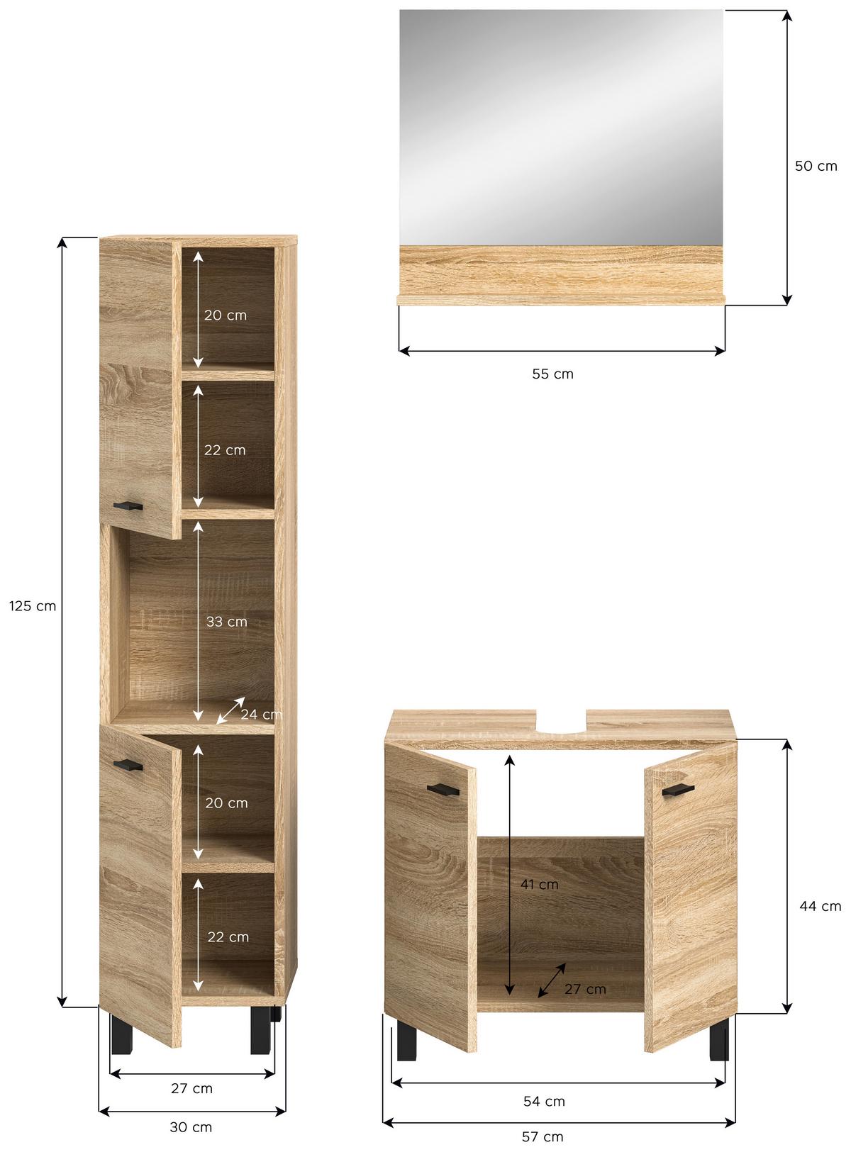 Badezimmer Boston Sonoma Eiche Dekor - Schwarz/Sonoma Eiche, MODERN, Glas/Holzwerkstoff (87cm) - MID.YOU
