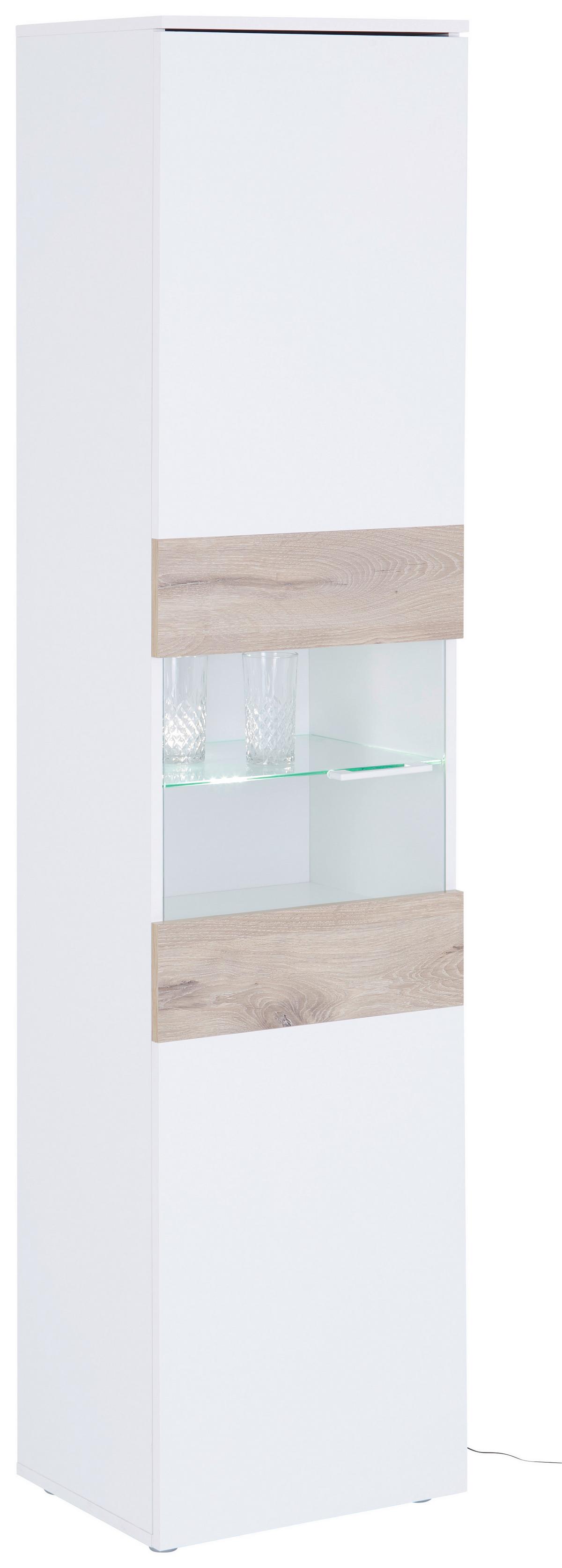 Vitrine Alex - Eichefarben/Weiß, KONVENTIONELL, Glas/Holzwerkstoff (45/195/37cm)