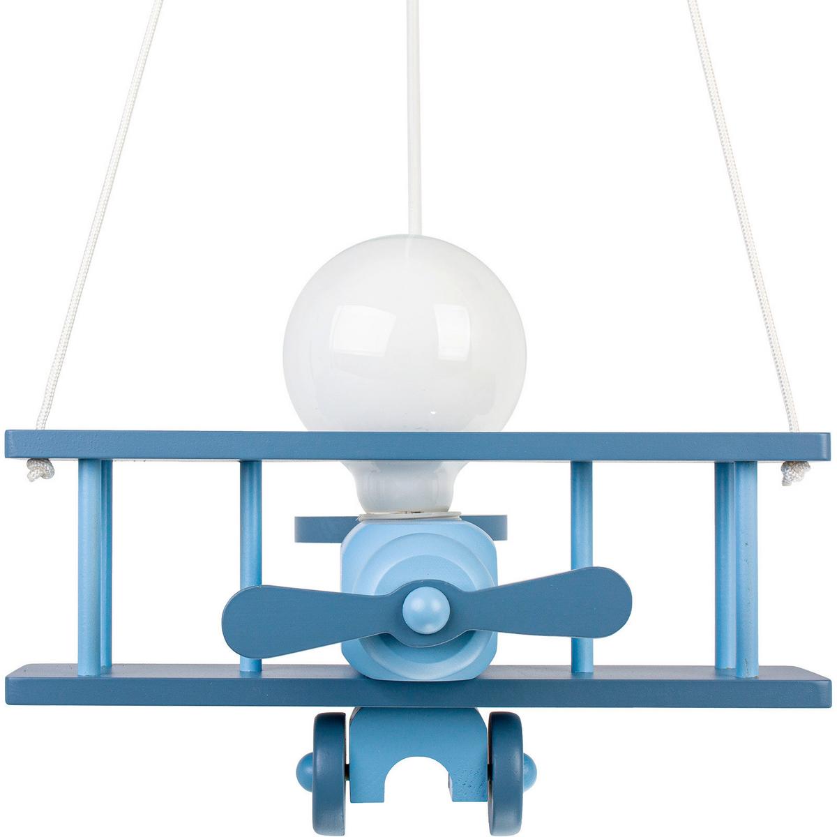 Kinderhängeleuchte Flugzeug H: 75 Cm 1-Flammig - Blau, KONVENTIONELL, Holz (29/31/75cm)