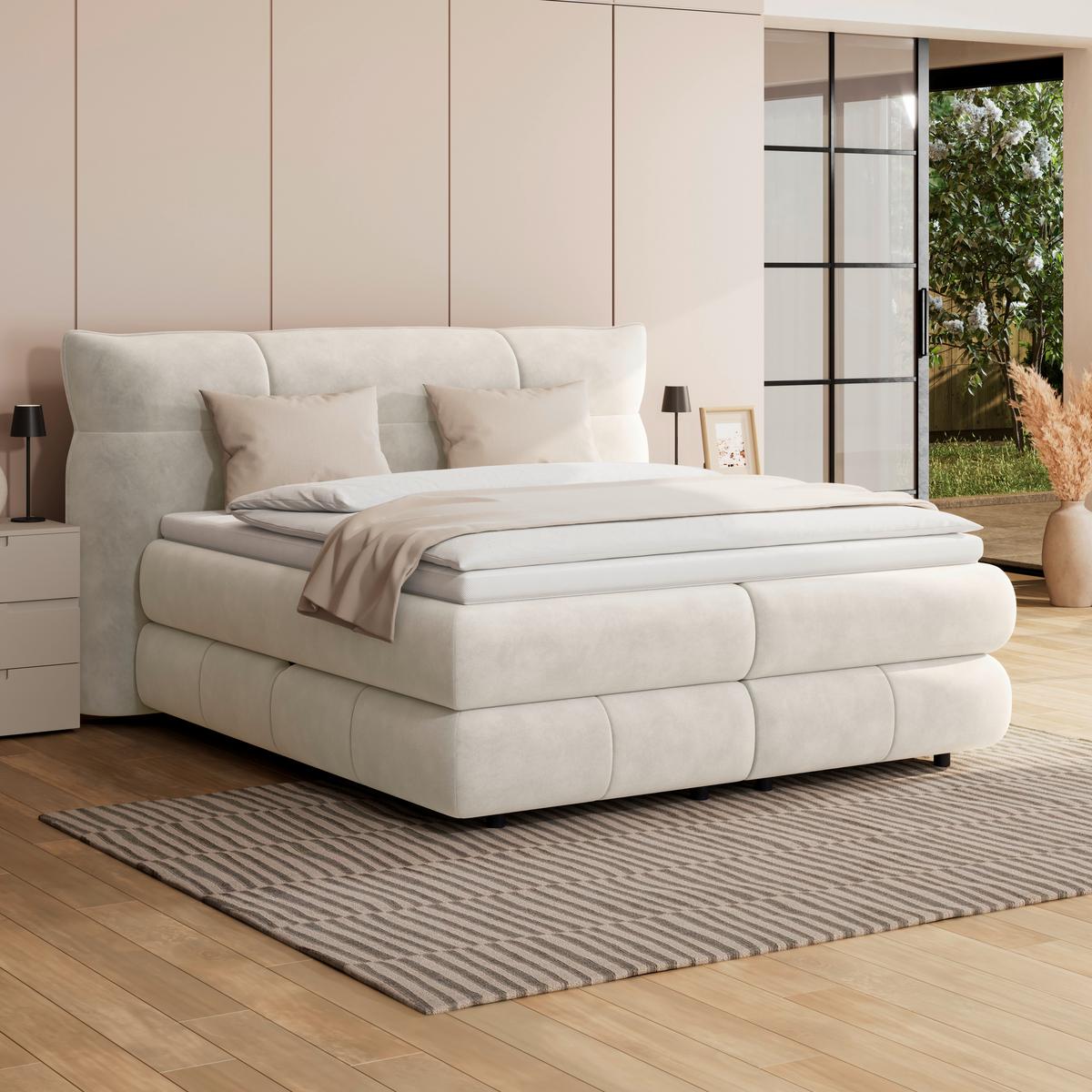 Boxspringbett Carmelo Creme 180x200 cm - Creme/Schwarz, Trend, Textil (180/200cm)
