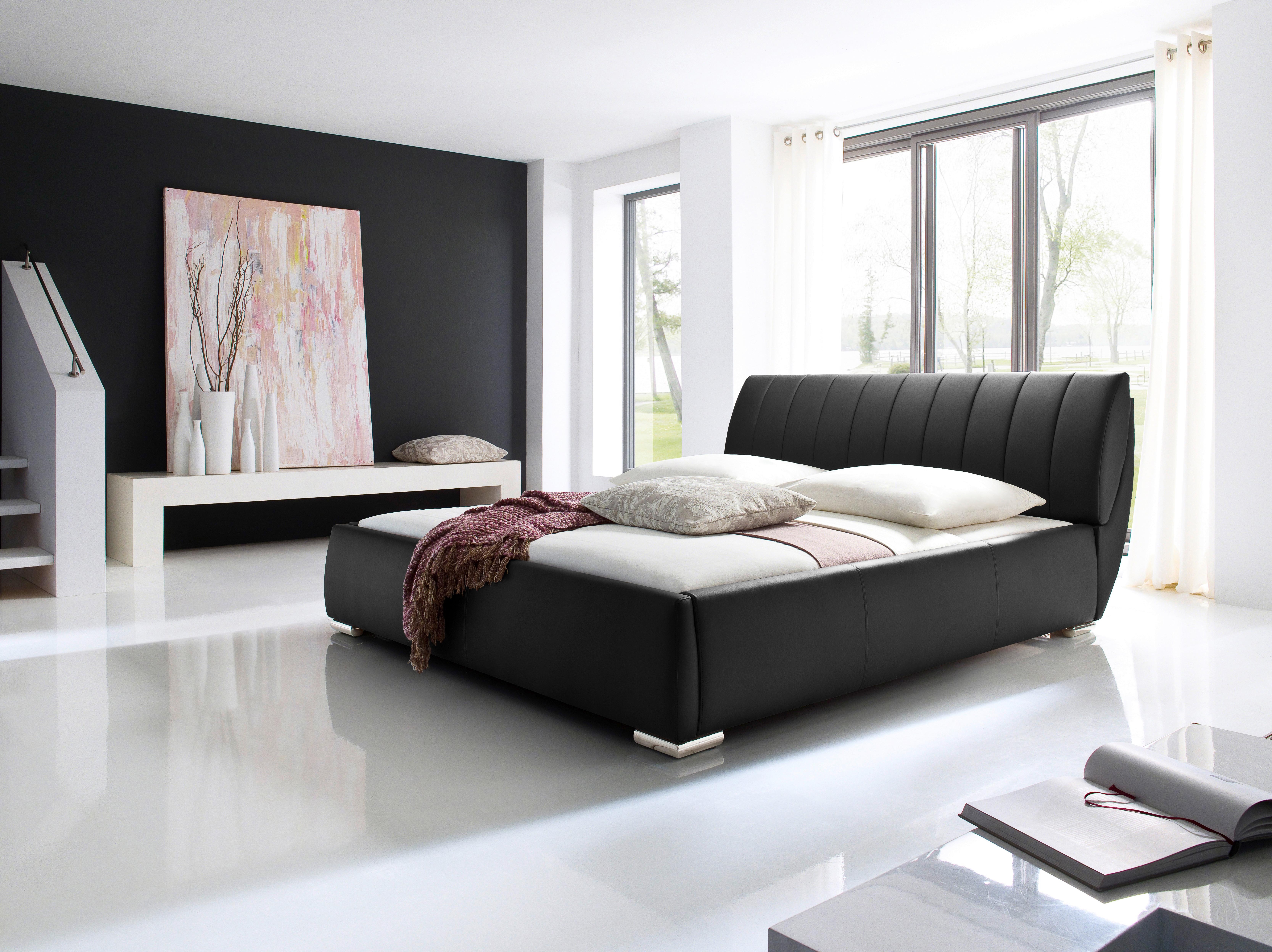 Polsterbett mit Bettkasten + Lattenrost 180x200 cm Bern - Chromfarben/Schwarz, Design, Holz/Textil (180/200cm) - Livetastic