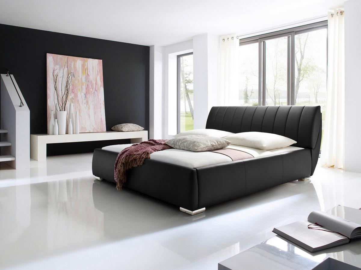 Polsterbett mit Bettkasten + Lattenrost 180x200 cm Bern - Chromfarben/Schwarz, Design, Holz/Textil (180/200cm) - Livetastic