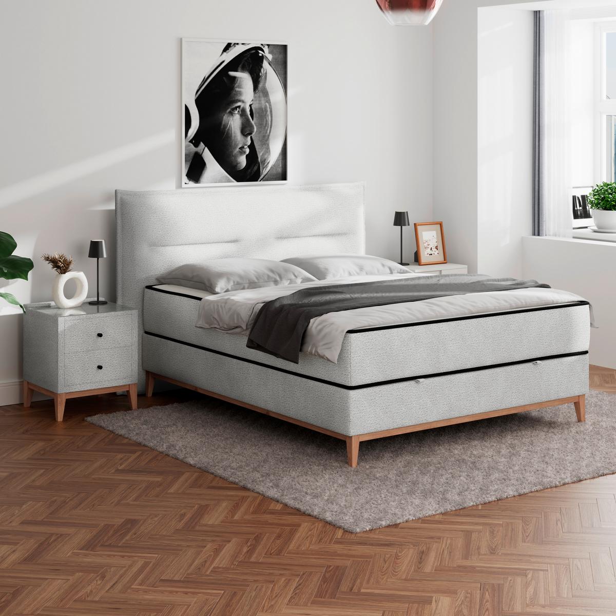 Boxbett Smile inkl. Matratze 180x200 - Silberfarben, KONVENTIONELL, Holz/Holzwerkstoff (180/200cm) - James Wood