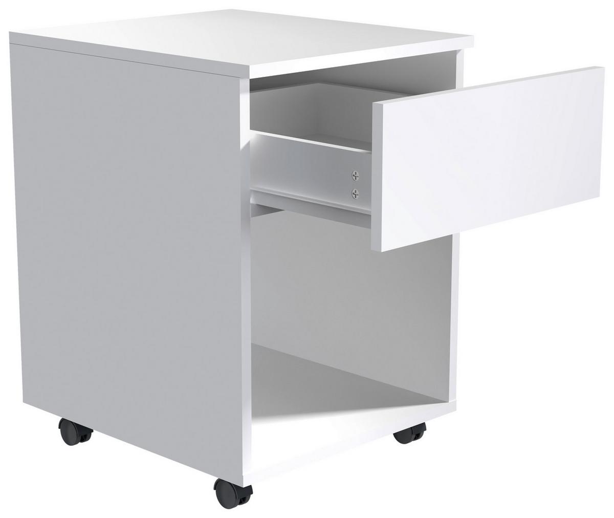 Rollcontainer Weiß Dalrosa 39x55x45 Cm - Weiß, MODERN, Holzwerkstoff/Kunststoff (39/55/45cm) - MID.YOU