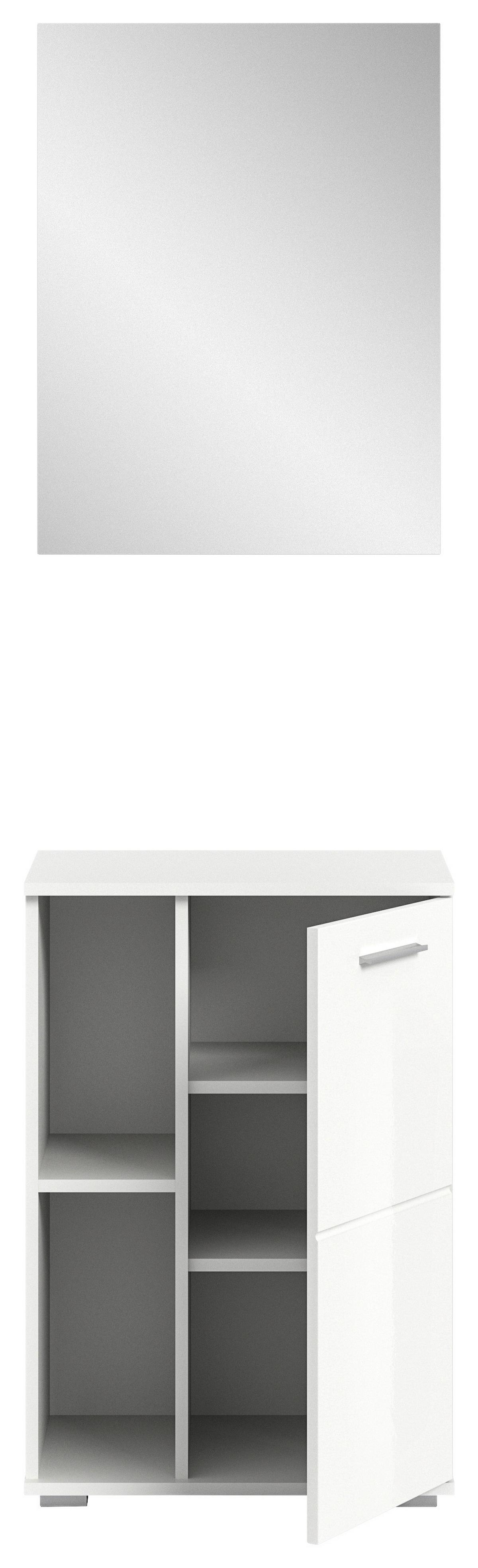 Garderobe Prego Weiß Hochglanz inkl. Einlegeböden, B: 55 cm - Weiß Hochglanz, Design, Glas/Holzwerkstoff (55/191/37cm) - MID.YOU
