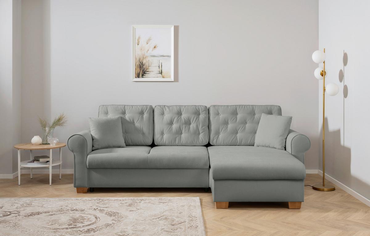 Ecksofa Arles Dunkelgrau 89 S: 266x161 Cm - Dunkelgrau/Buchefarben, Design, Textil (266/161cm) - MID.YOU