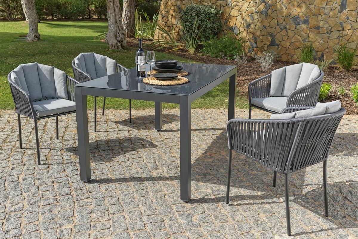 Gartensessel Zoe Metall / Kunststoff / Textil - Anthrazit/Schwarz, MODERN, Kunststoff/Textil (59/77,5/61cm) - Beldano
