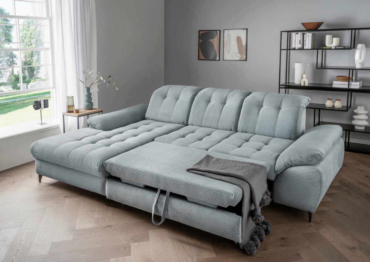 Eckschlafsofa Delphino Hellblau S: 189x273 cm - Schwarz/Hellblau, MODERN, Textil (189/273cm) - Livetastic