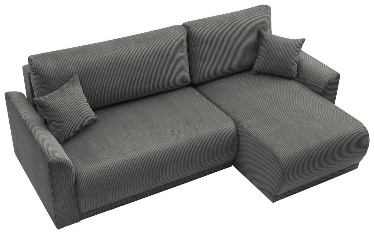 Rohová sedačka KIM L146, obojstr., tmavosivý menčester - tmavosivá, Modern, drevo (233/146cm)