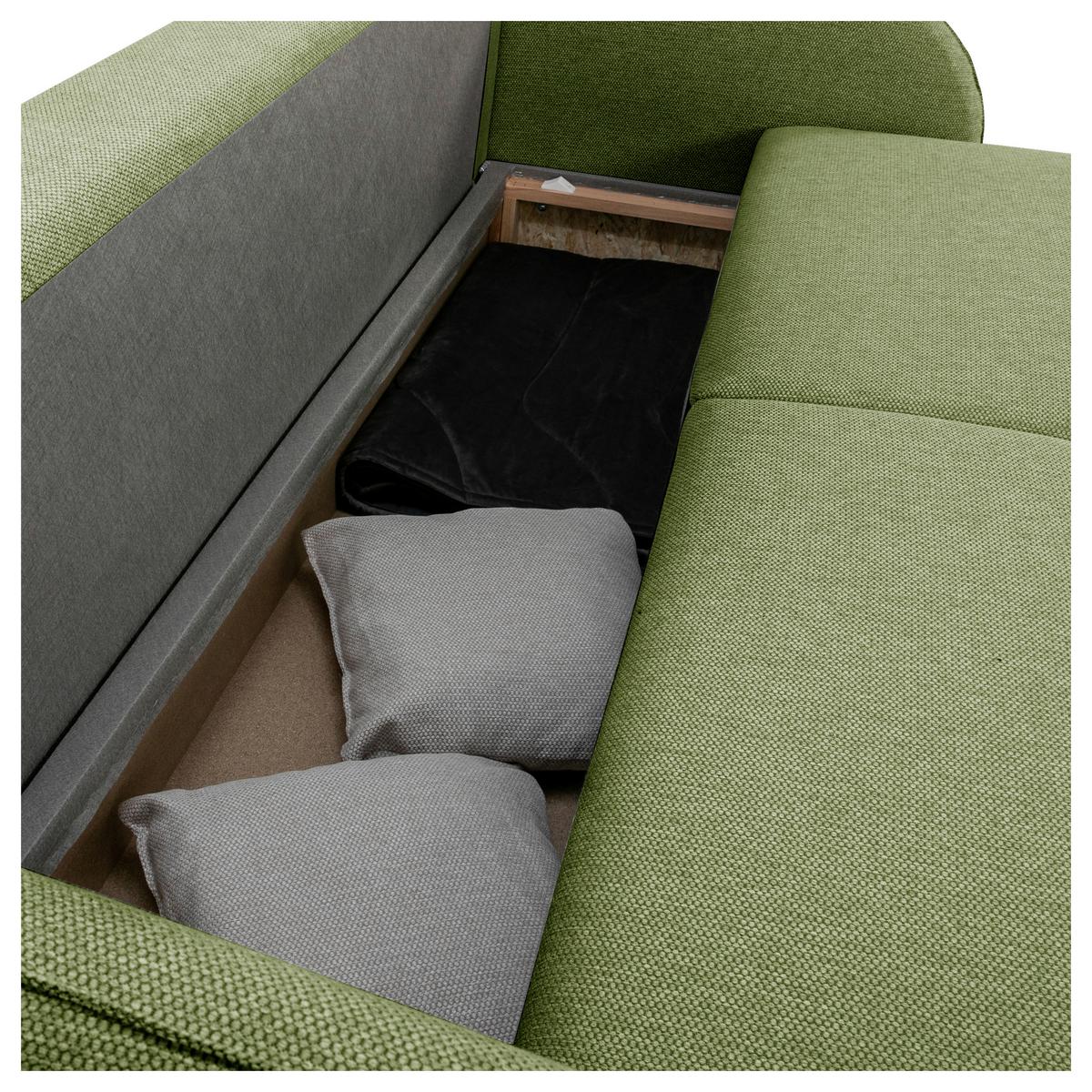 Schlafsofa Bari mit Bettkasten olivgrün, 215x100cm - Schwarz/Olivgrün, KONVENTIONELL, Holz/Holzwerkstoff (215/100cm)