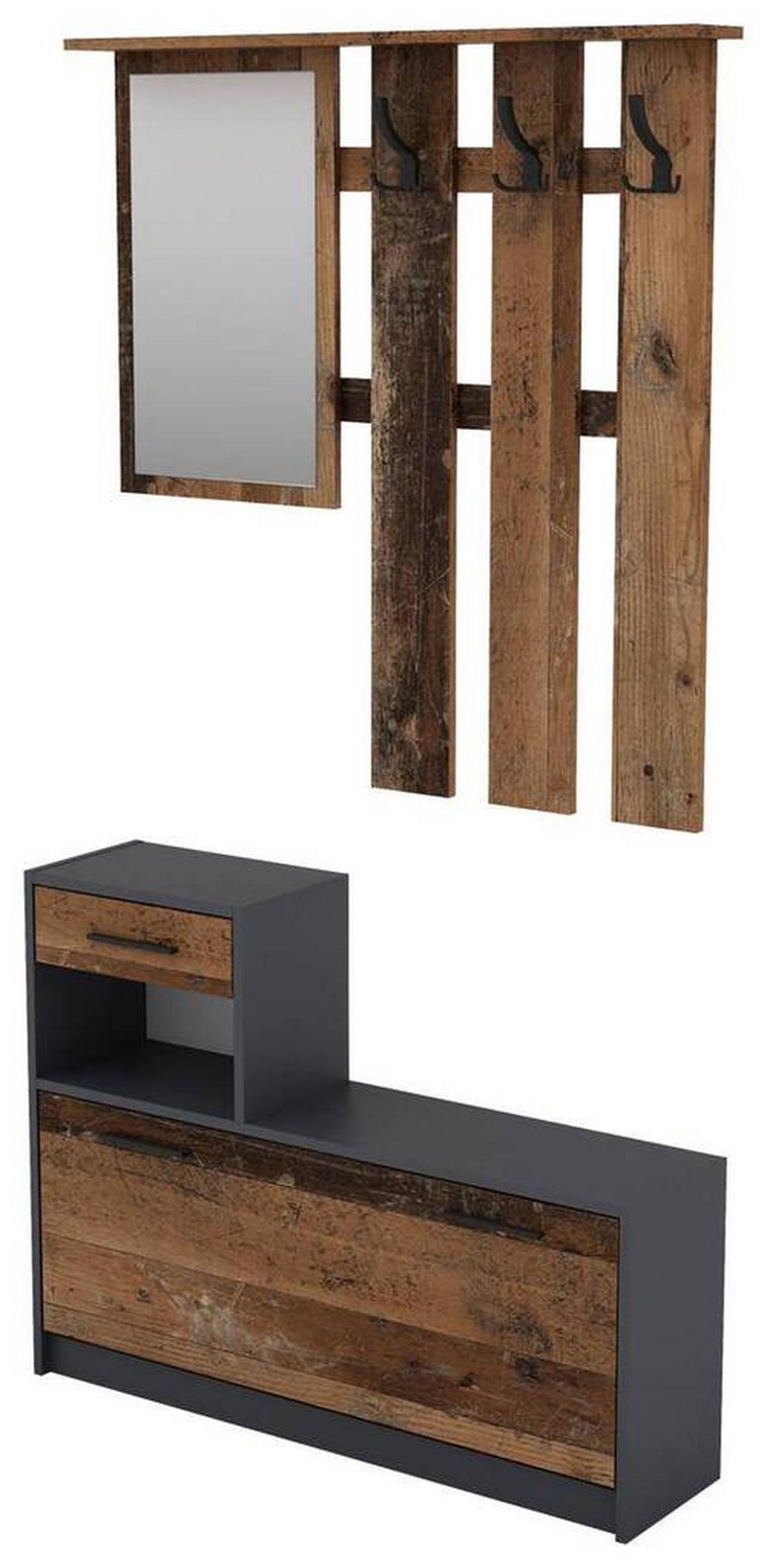 Garderobe Tamina B: 97cm Anthrazit - Anthrazit/Dunkelbraun, MODERN, Glas/Holzwerkstoff (97/190/25cm) - MID.YOU