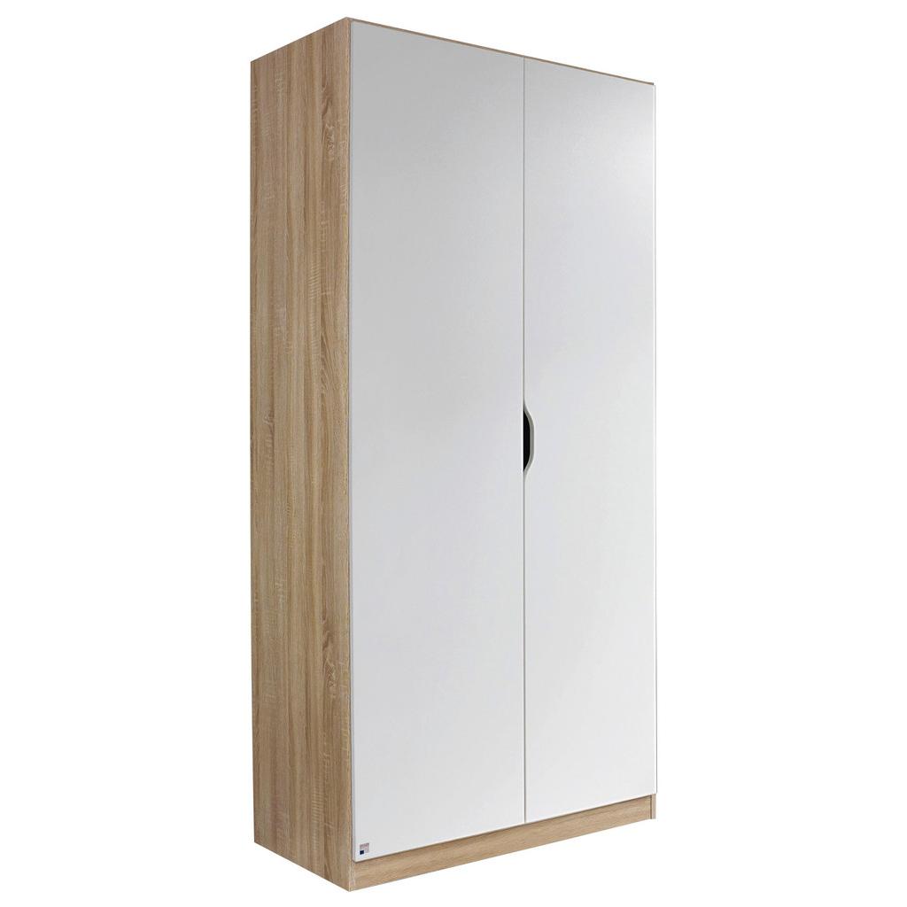 Drehtürenschrank grifflos 91cm Freising, Weiß/ Eiche Dekor