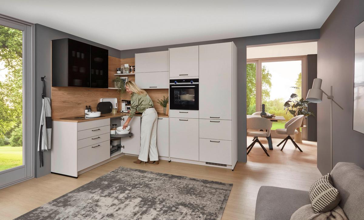 Eckküche Lucca - Sandfarben/Eichefarben, Trend, Holzwerkstoff (191,6/283,2cm) - Vertico