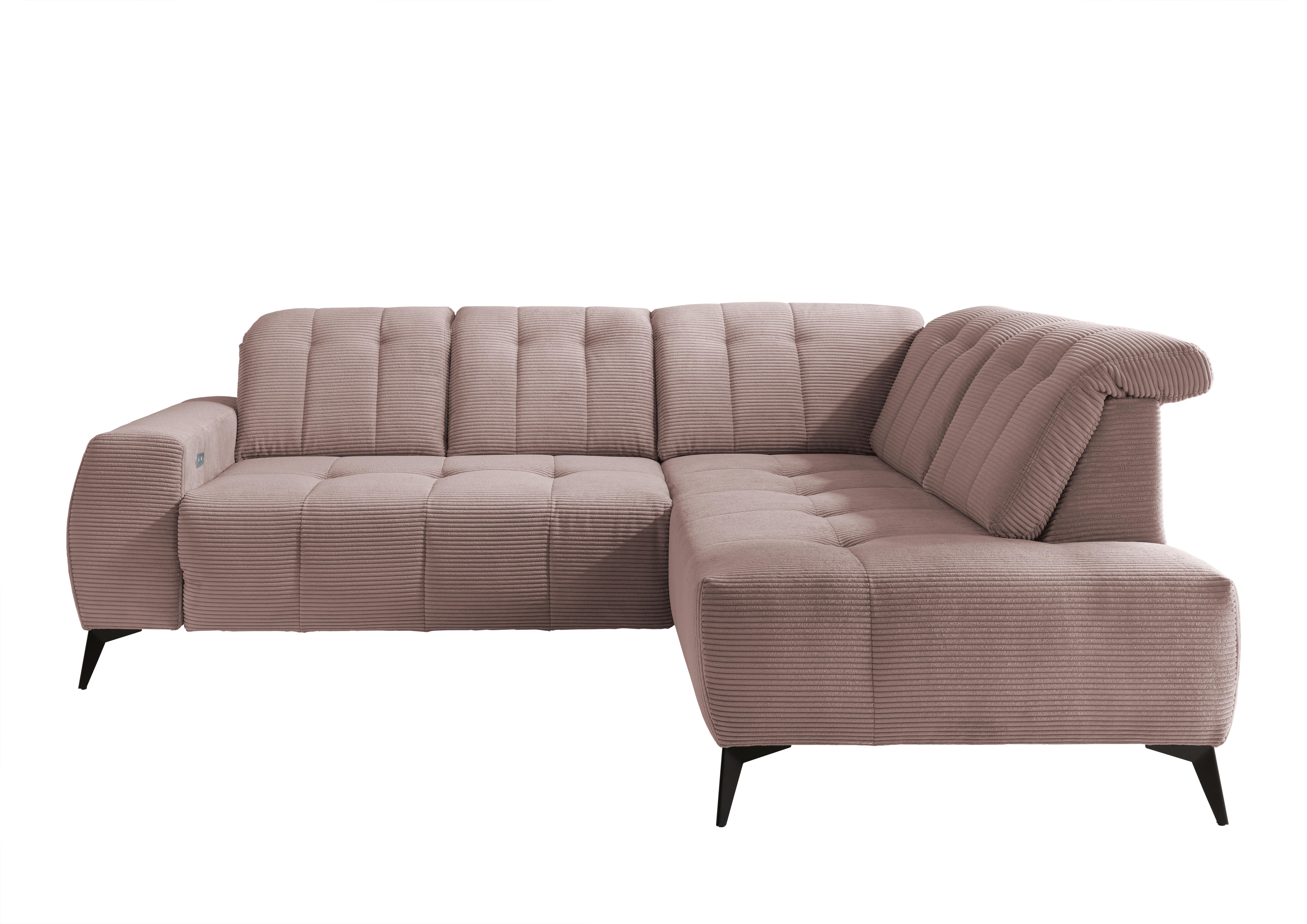 Ecksofa mit USB Anschluss Sano, Rosa, S: 261x200 cm - Schwarz/Rosa, MODERN, Textil (261/200cm) - Livetastic
