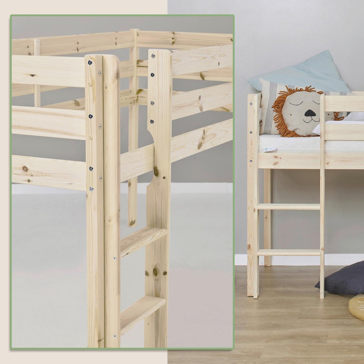 Hochbett Eco Comfort Kiefer Massiv, Lf: 90x200 cm - Naturfarben/Kieferfarben, MODERN, Holz (90/200cm) - MID.YOU