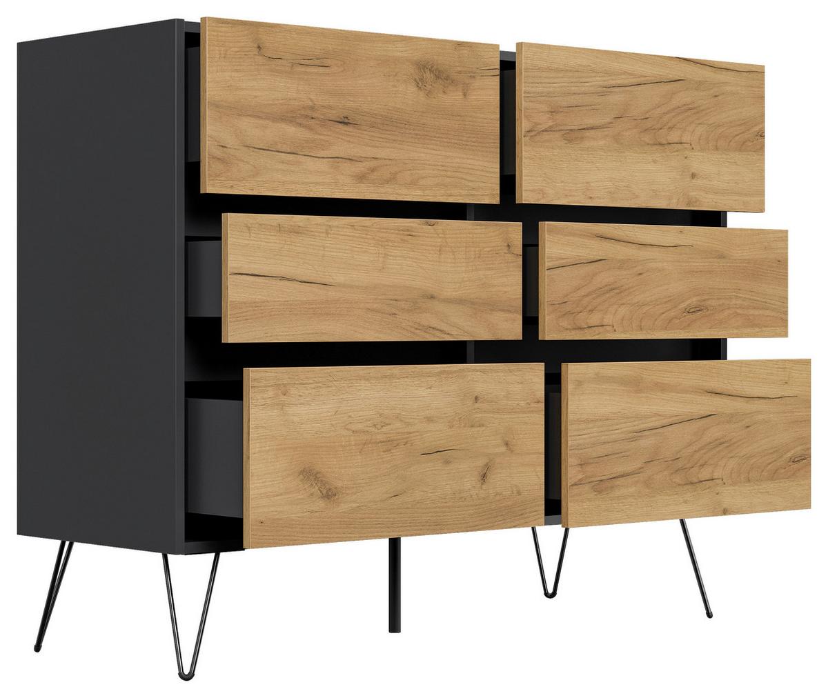 Sideboard Posseik Industrial Graphitfarben/Eichef. B:120 cm - Eichefarben/Schwarz, Design, Holzwerkstoff (120/93,6/42cm) - P & B