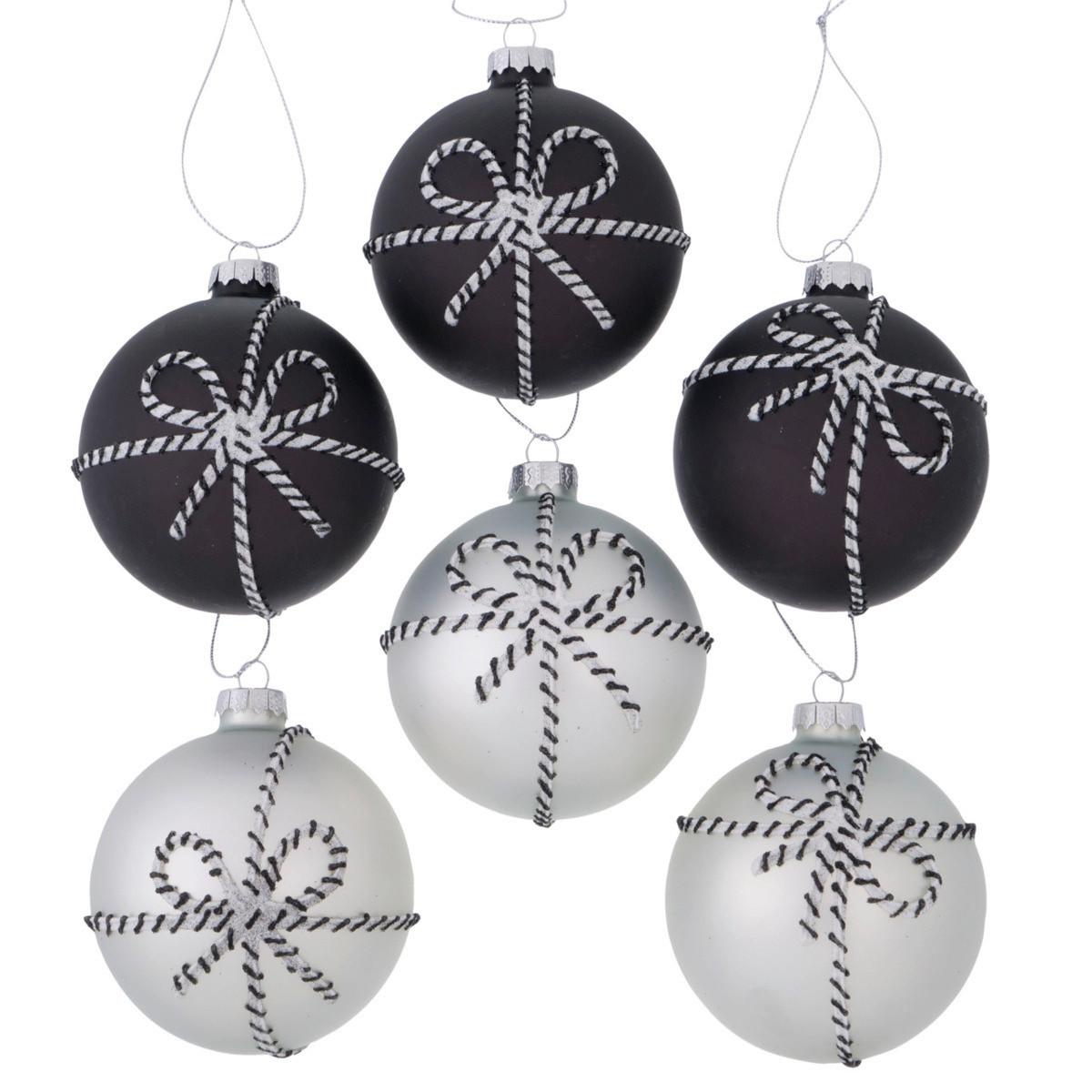 Christbaumkugel Glas Schwarz/ Silber mit Schleife, Matt - Silberfarben/Schwarz, KONVENTIONELL, Glas (9/8cm)