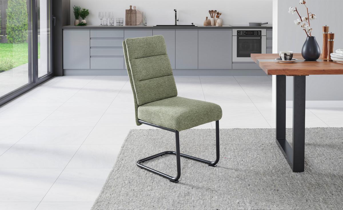 Schwingstuhl Hilal - Schwarz/Grün, LIFESTYLE, Holz/Textil (45/94/62cm) - MID.YOU