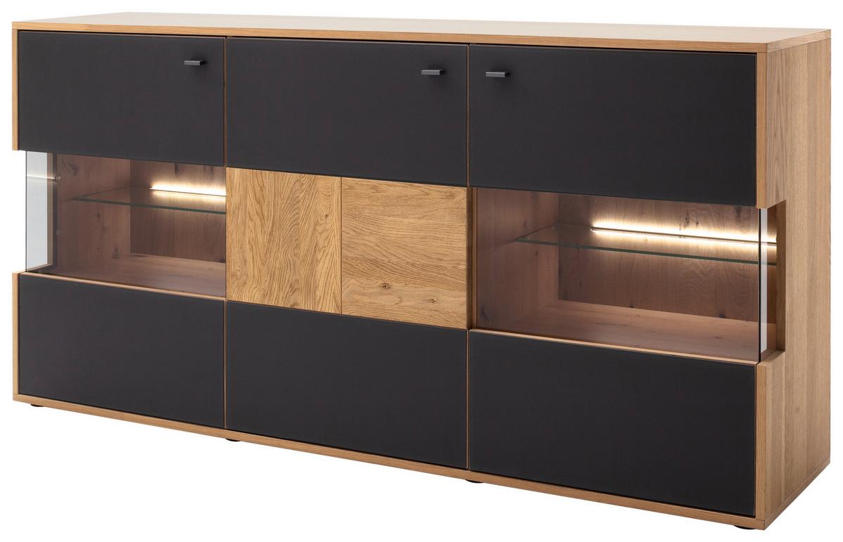 Sideboard Echtholz 184 cm Valencia Anthrazit/Eiche - Eiche Bianco/Anthrazit, Design, Glas/Holz (184/92/44cm) - MID.YOU