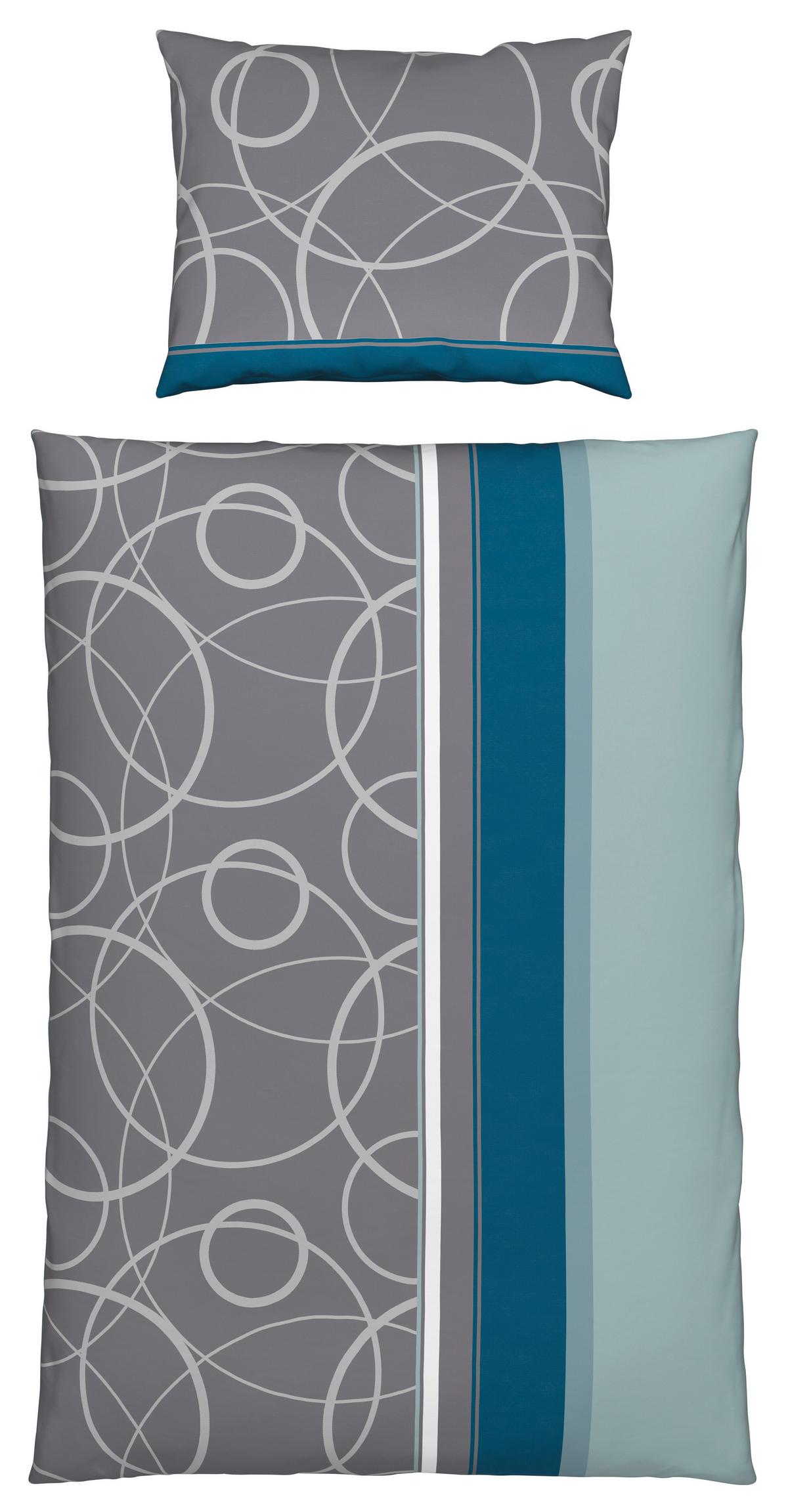 Bettwäsche 140x200 cm Liv Mikrofaser Grau/Türkis - Türkis/Grau, MODERN, Textil - Luca Bessoni