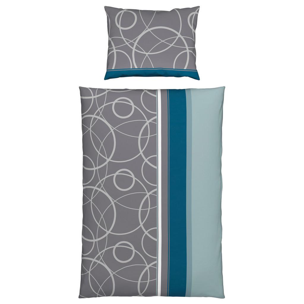 Bettwäsche 140x200 cm Liv Mikrofaser Grau/Türkis