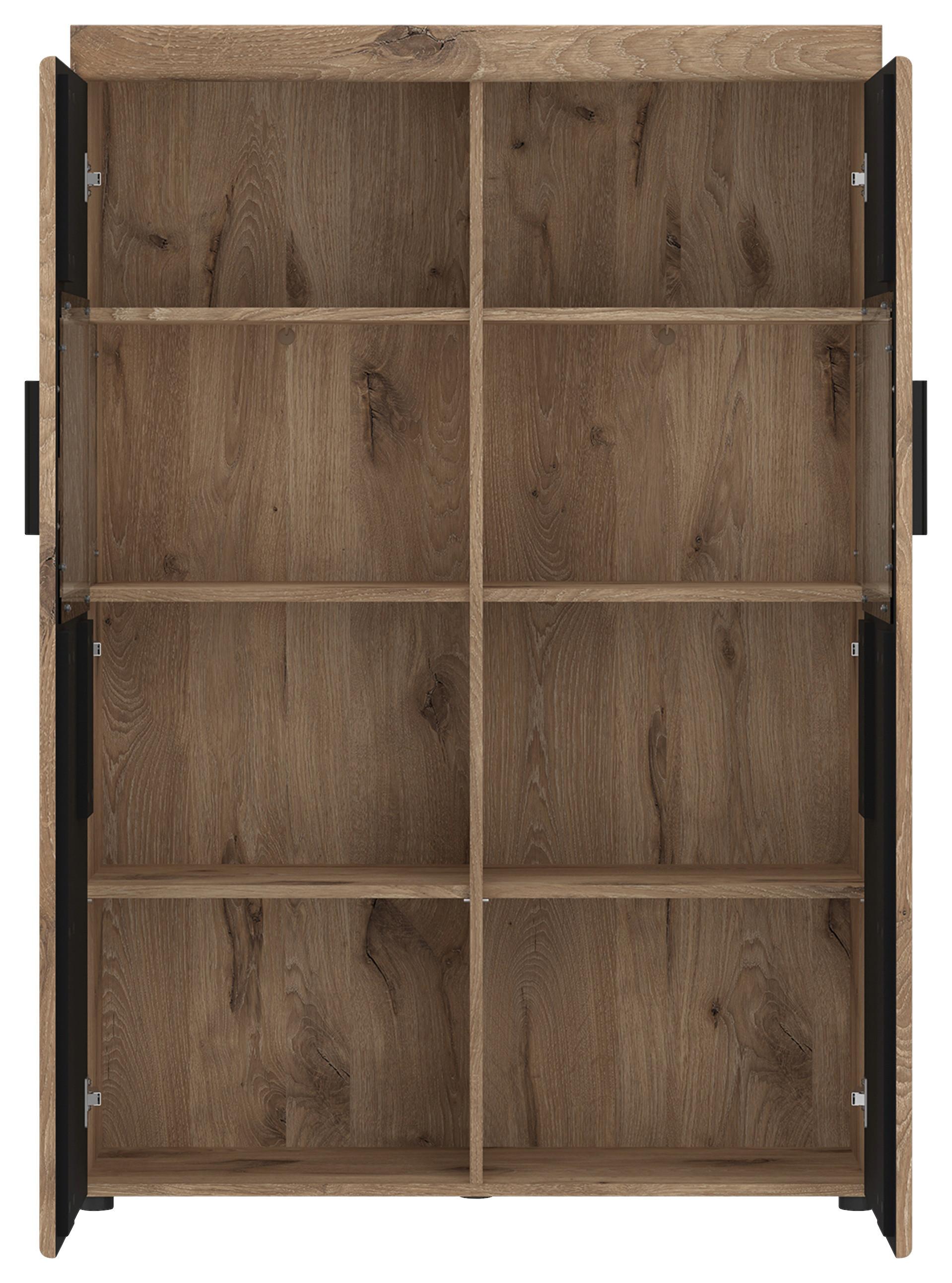 Vitrin Grano - tölgyfa/sötétszürke, Trend, faalapú anyag/Üveg (101,9/149/37,4cm)