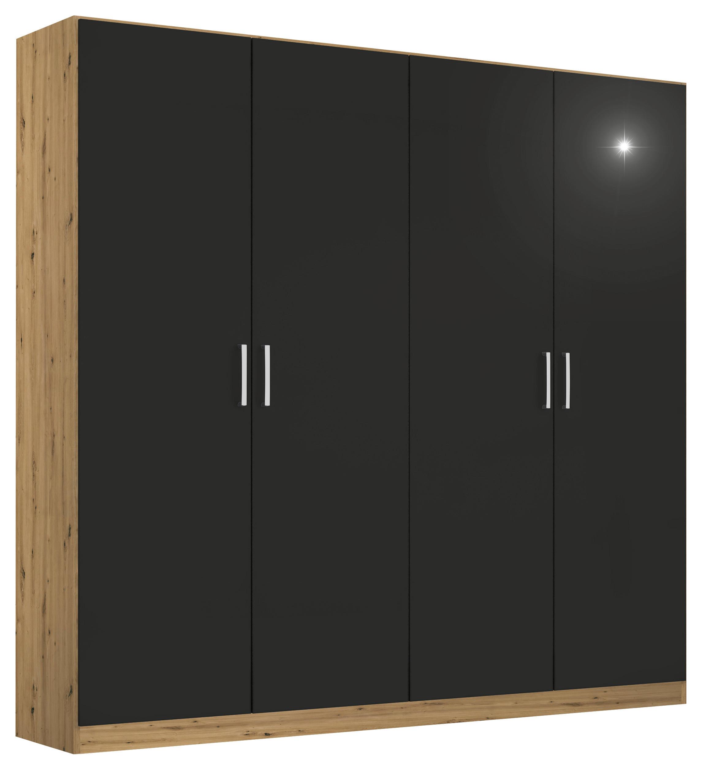 Skriňa s otočnými dverami dub Artisan/sivá 181cm - sivá/chrómová, Modern, kompozitné drevo/plast (181/197cm) - Rauch Möbel