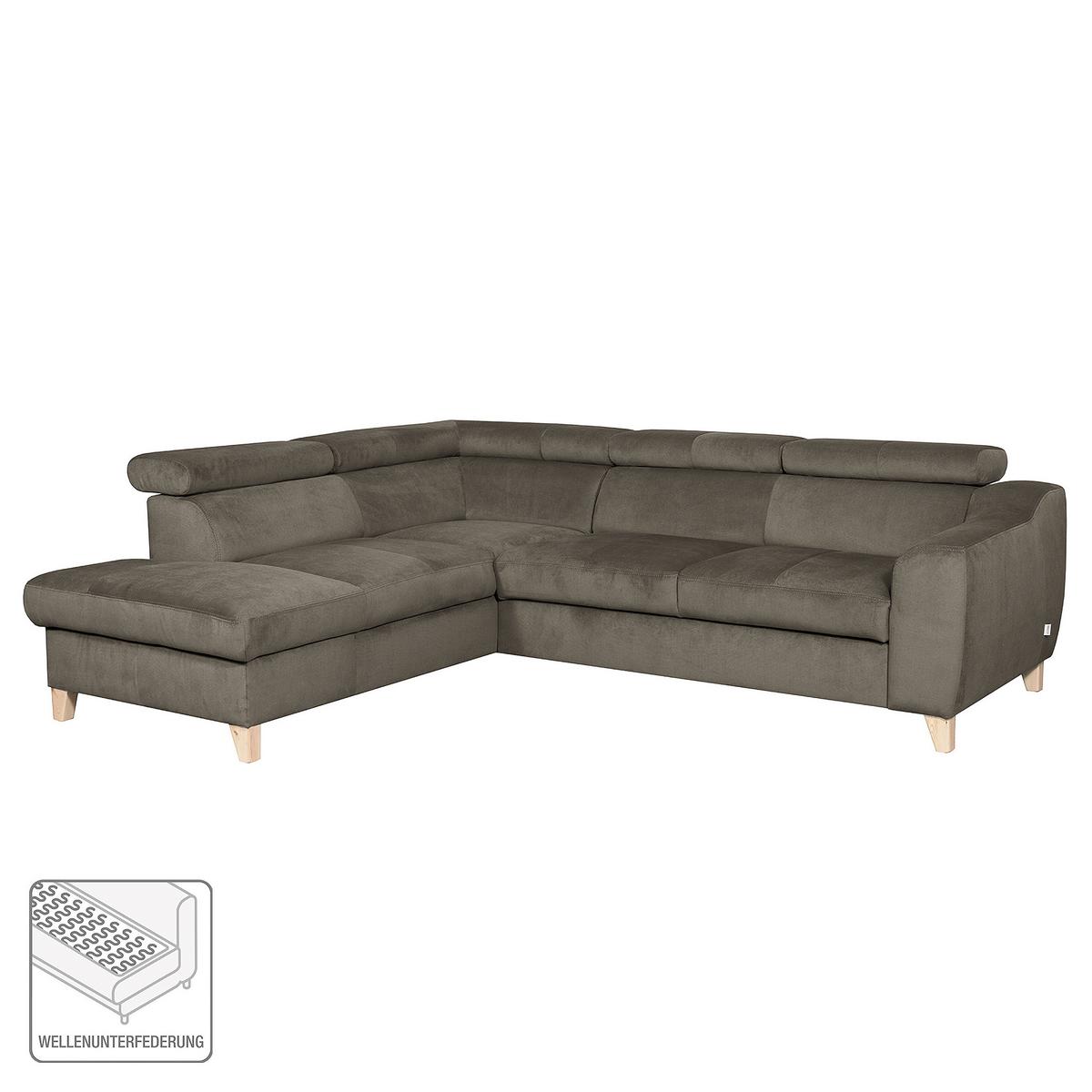 Ecksofa Aspen Mit Bettkasten Webstoff Graubraun 208x245 Cm - Graubraun/Buchefarben, Design, Textil (208/245cm) - Livetastic