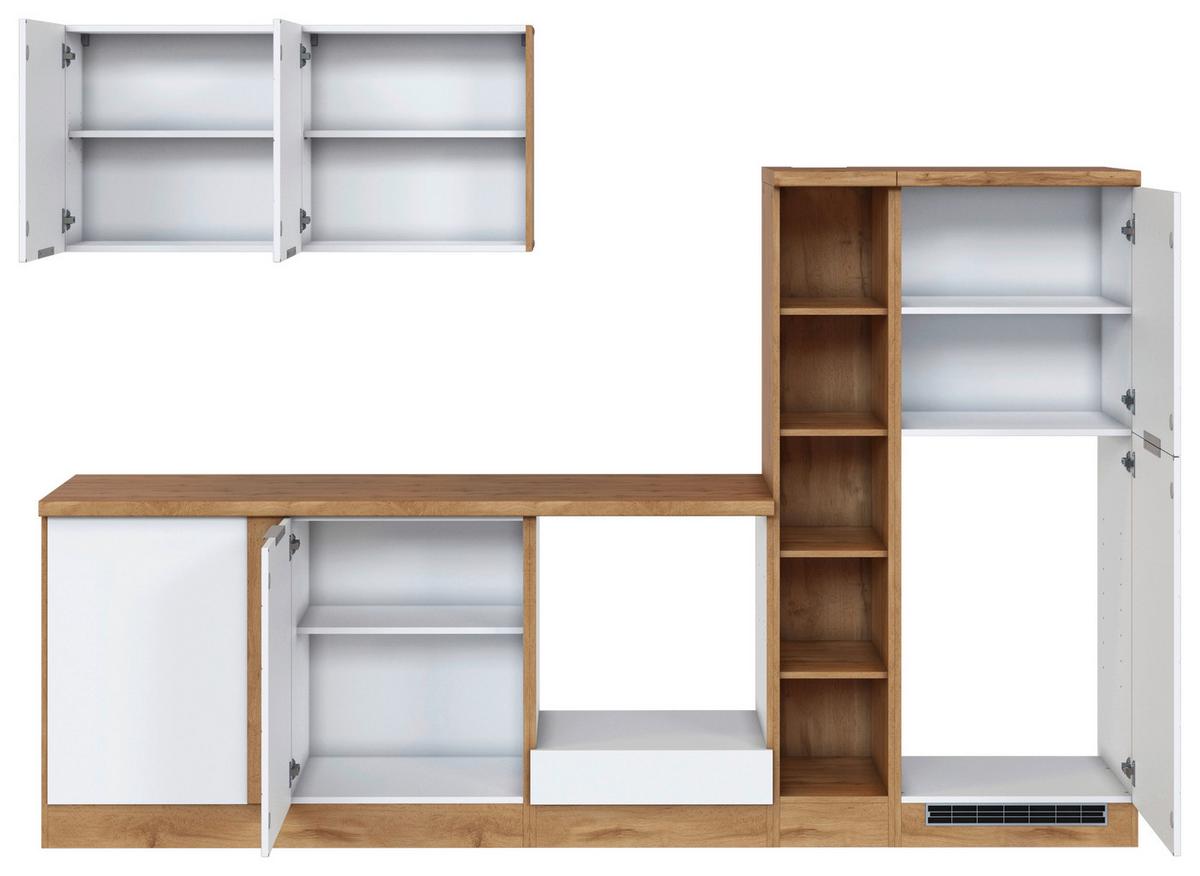 Eckküche Florenz ohne Geräte 240x270 cm Weiß/Eichefarben - Eiche Wotan/Weiß, Design, Holzwerkstoff (240/270cm) - Held