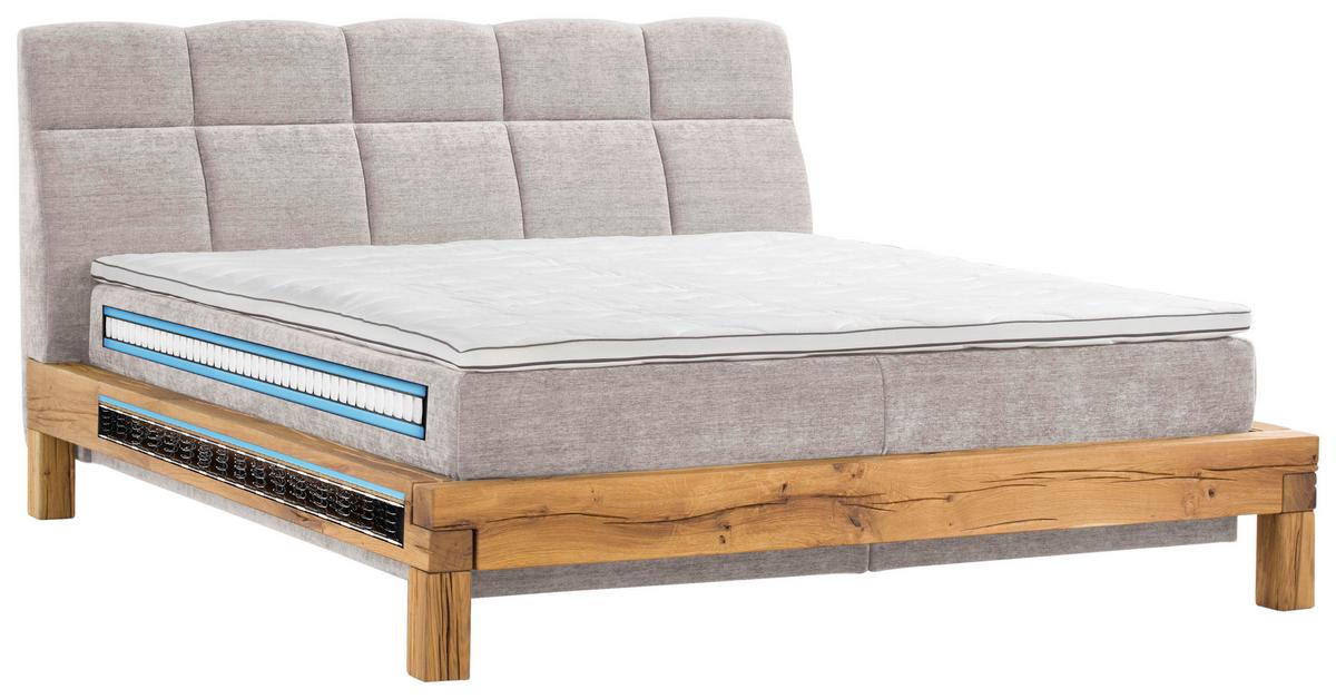 Boxspringbett Bed Bull mit Topper 160x200 cm - Beige/Buchefarben, Natur, Textil (160/200cm) - Livetastic
