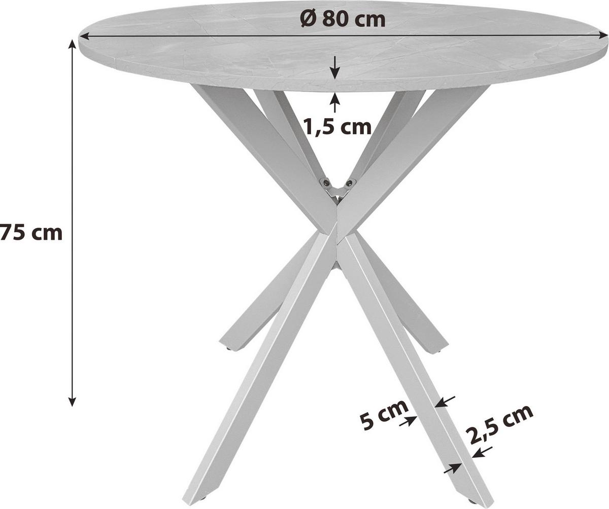 Esstisch Rund Monte 80x75 Cm Grau - Grau, MODERN, Holzwerkstoff/Metall (80/80/75cm) - MID.YOU