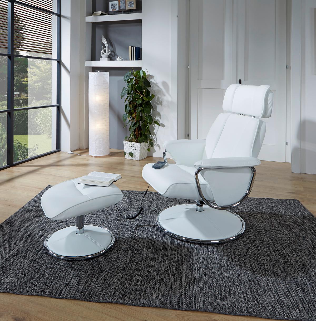 Fernsehsessel mit Massagefunkt. Paloma Lederlook Weiß - Chromfarben/Weiß, MODERN, Textil/Metall (77cm) - Luca Bessoni