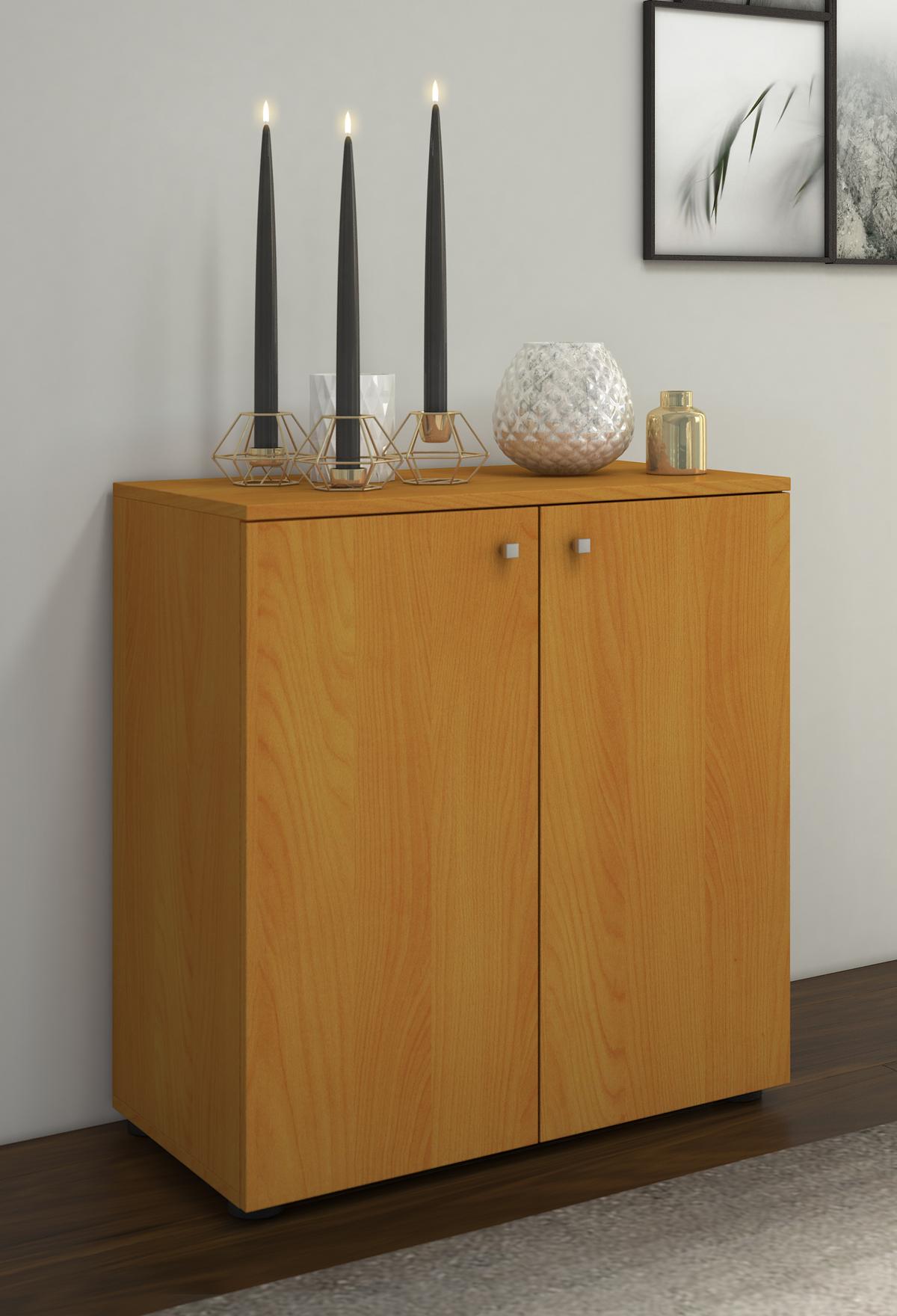 Dvoudveřová komoda Vandol Mini dekor buk - černá/barvy stříbra, Basics, kompozitní dřevo/plast (70/74/40cm) - Livetastic
