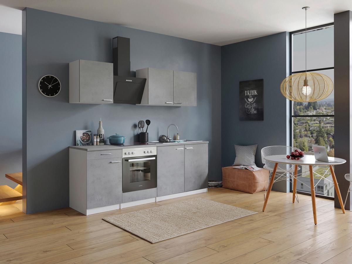 Küchenblock Malia B: 210 cm Grau, mit Geräte - Weiß/Grau, Basics, Holzwerkstoff (210cm) - Respekta