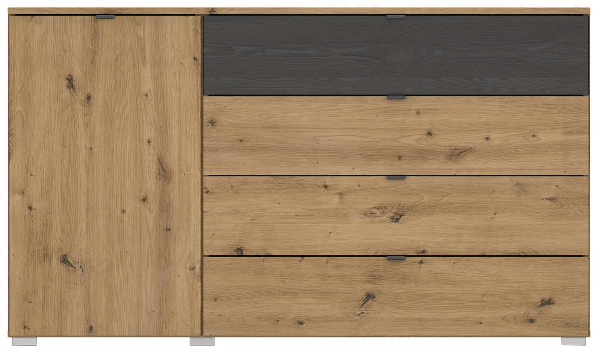 Kommode Apollon Eiche Artisan/schwarz B: 140cm - Alufarben/Schwarz, MODERN, Holzwerkstoff (140/81/42cm) - Rauch Möbel