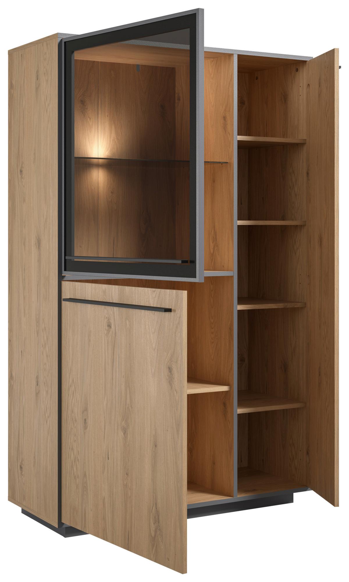 Highboard Nadiro B: 101 cm Wildeiche Dekor/Schwarz Matt - Eichefarben/Schwarz, Trend, Glas/Holzwerkstoff (101/161/41cm) - Livetastic
