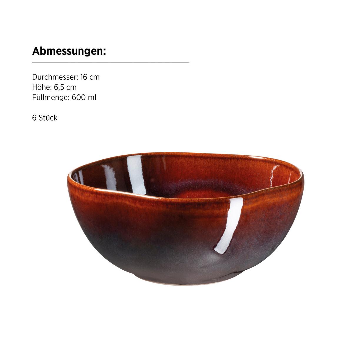 Schüssel Cordelia Braun Rot 6-Teilig - Rot/Braun, Trend, Keramik (16/6,5cm) - Mäser