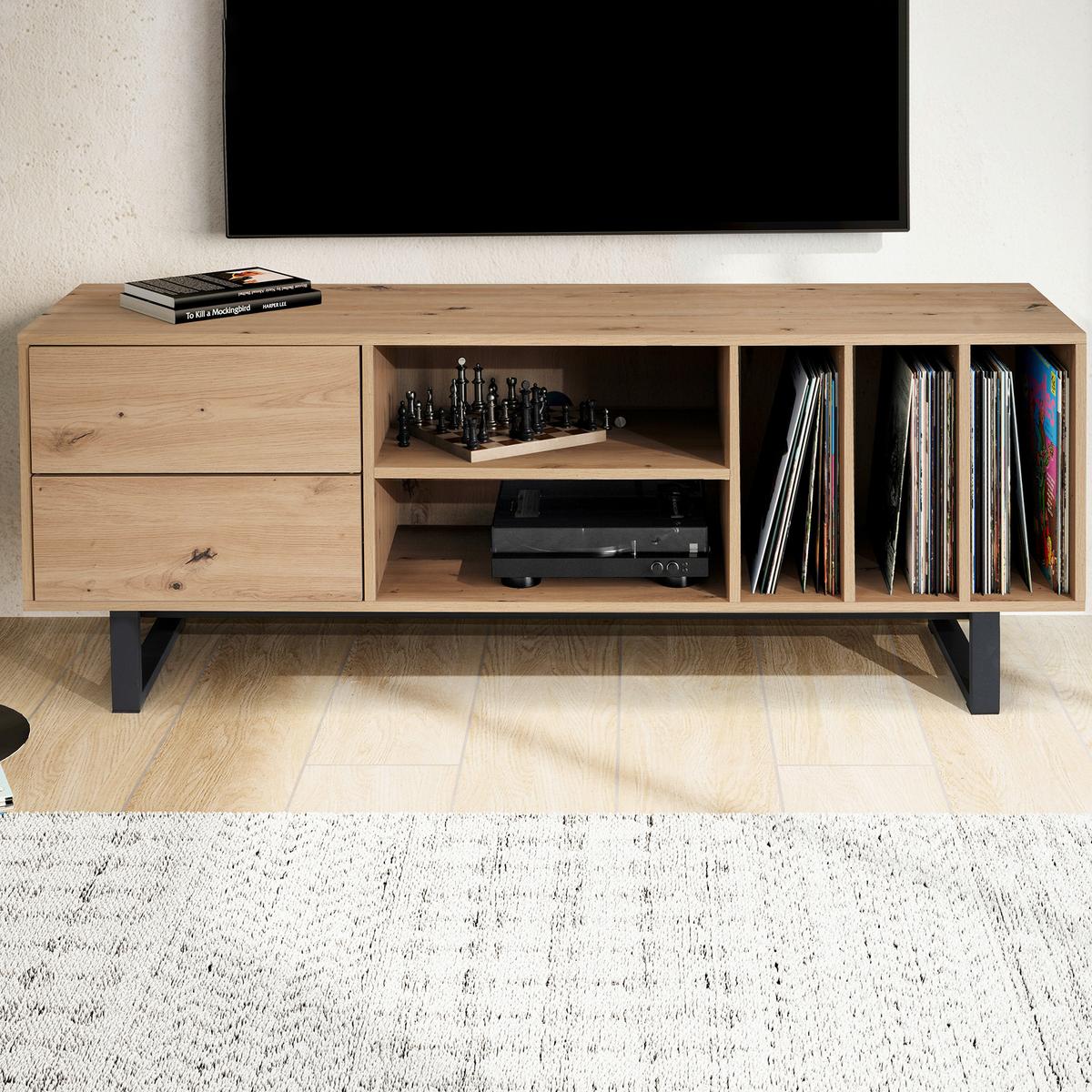 Nízka komoda EVA - čierna/farba duba, Design, kov/kompozitné drevo (150/55/40cm) - Livetastic