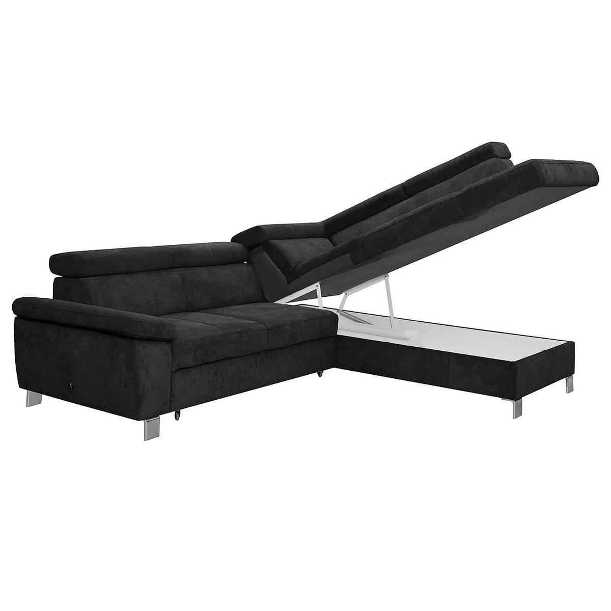 Ecksofa Lugano Mikrofaser Schwarz 248x208 - Chromfarben/Schwarz, Design, Textil (248/208cm) - Livetastic