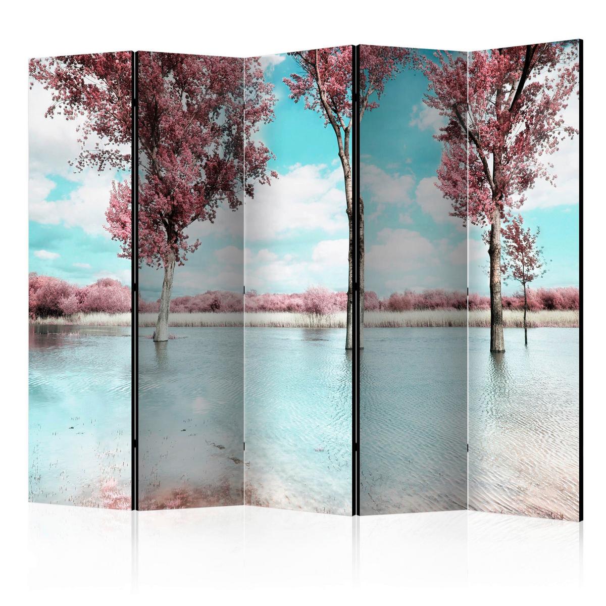 Paravent Altrosa Hellblau B: 135 cm - Altrosa/Hellblau, Basics, Holz/Textil (135/172/3cm) - artgeist