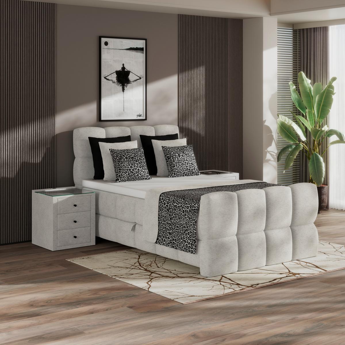 Boxspringbett Brisbane inkl. Bettkasten 120x200 - Creme/Schwarz, Trend, Holz/Holzwerkstoff (120/200cm) - Sembella